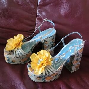 Sam Edelman Floral Yellow and Blue Platform Heels